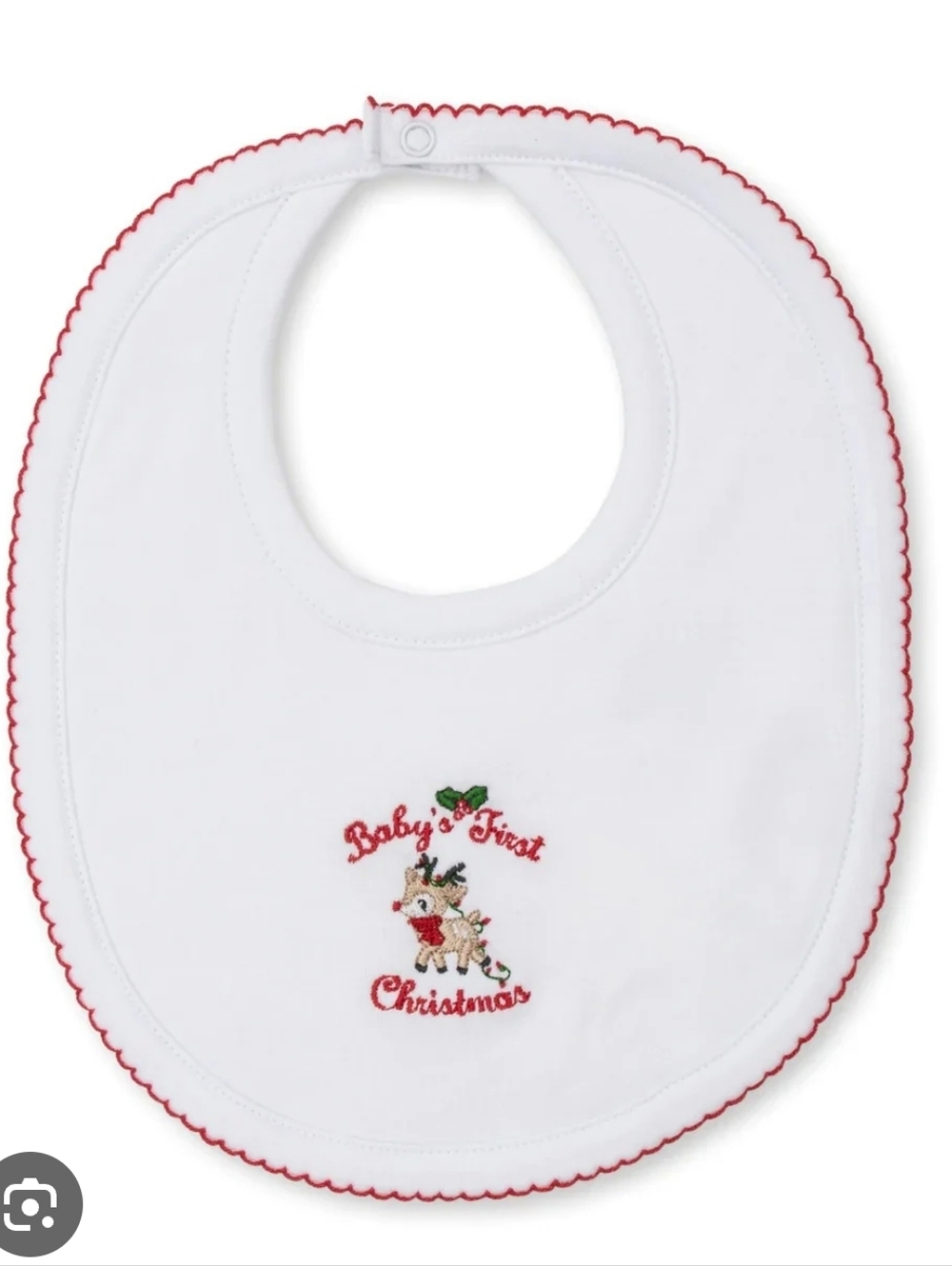 Kissy Kissy White Bib with Red Trim and Festive Embroidery